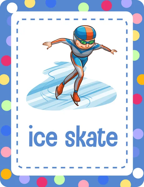 Vocabulary Flashcard Word Ice Skate Illustration — Stock Vector