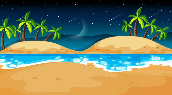 Plage Tropicale Paysage Scène Nuit Illustration — Image vectorielle