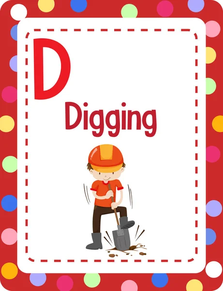 Alfabet Flashcard Met Letter Voor Digging Illustratie — Stockvector