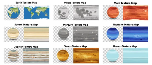 一组不同的行星纹理图解 — 图库矢量图片