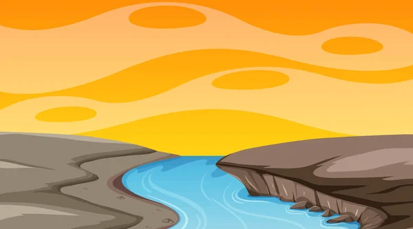 Blank Sky Sunset Time Scene Blank Flood Landscape Illustration — Stock Vector