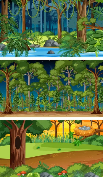 Three Different Nature Horizontal Scenes Illustration — Stock Vector