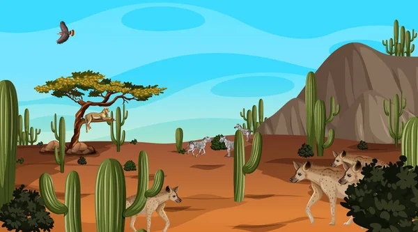 Krajobraz Lasu Pustynnego Dzień Sceny Dzikimi Zwierzętami Ilustracja — Wektor stockowy