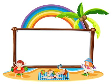 Beyaz arkaplanda izole edilmiş boş afiş içeren yaz plajı teması