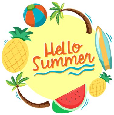 Merhaba. Yaz yazı yazı yazı tipi ve izole edilmiş plaj elementleri.