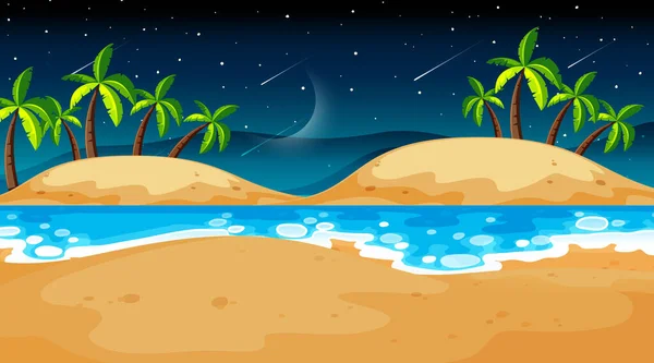 Tropikalna Plaża Krajobraz Scena Nocy Ilustracja — Wektor stockowy