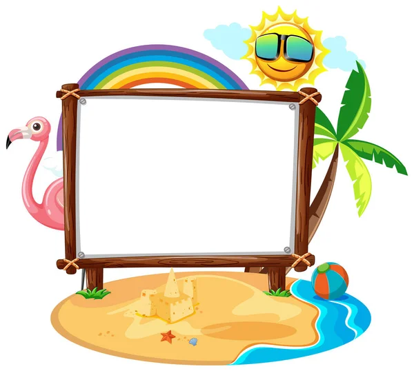 Tema Summer Beach Con Banner Vuoto Isolato Sfondo Bianco Illustrazione — Vettoriale Stock
