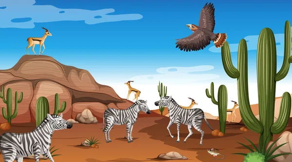 Paisagem Florestal Deserto Cena Diurna Com Animais Selvagens Ilustração — Vetor de Stock