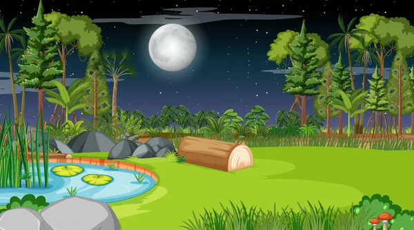 Paisaje Naturaleza Blanco Ilustración Escena Noche — Vector de stock