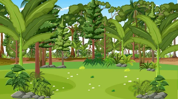 Lesní Krajina Scéna Dne Čas Ilustrace — Stockový vektor