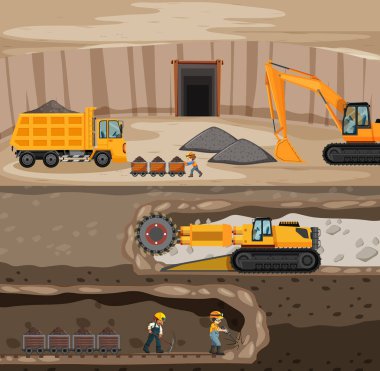 Yeraltı resimli kömür madenciliği manzarası