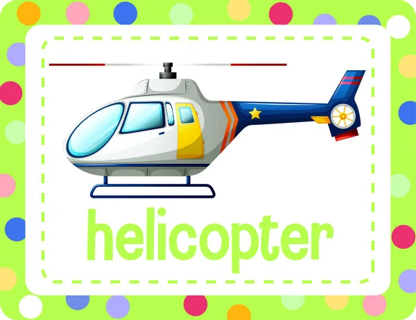 Vocabulary Flashcard Word Helicopter Illustration — Stock Vector