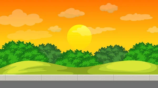 Prázdná Krajinná Scéna Přírodního Parku Při Západu Slunce Ilustrace — Stockový vektor
