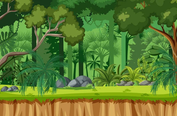 Skogsscenen Med Många Träd Illustration — Stock vektor