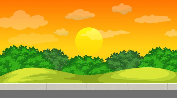 Escena Paisaje Blanco Del Parque Natural Atardecer Ilustración — Vector de stock