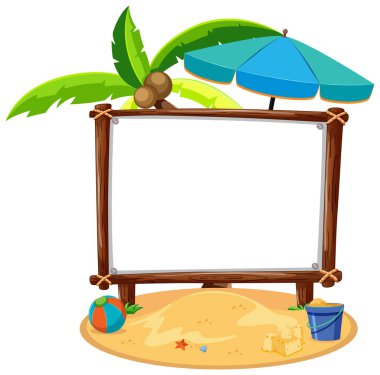 Beyaz arkaplan illüstrasyonunda izole edilmiş boş afiş içeren Summer Beach teması