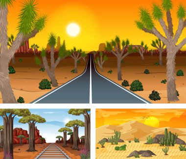 Farklı doğa yatay sahneleri çizimi