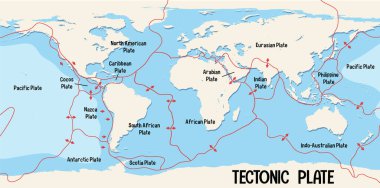 World Map Showing Tectonic Plates Boundaries illustration clipart