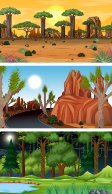 Farklı orman yatay sahneleri çizimi