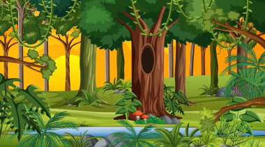 Günbatımında orman manzara çizimi