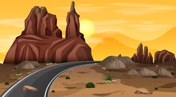 Paisaje Del Bosque Del Desierto Escena Nocturna Con Ilustración Larga — Vector de stock