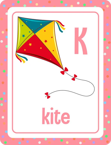 Vocabulario Flashcard Con Palabra Kite Ilustración — Vector de stock