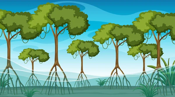 Naturszene Mit Mangrovenwald Bei Tag Cartoon Stil — Stockvektor
