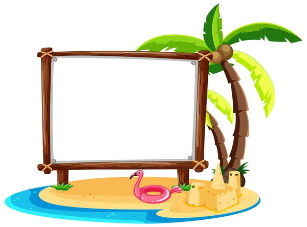 Tema Summer Beach Con Banner Vuoto Isolato Sfondo Bianco Illustrazione — Vettoriale Stock