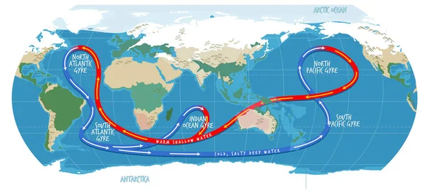 Карта Мира Океане Названиями — стоковый вектор