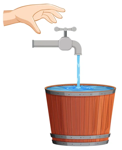Salvar Conceito Água Com Água Caindo Torneira Ilustração —  Vetores de Stock