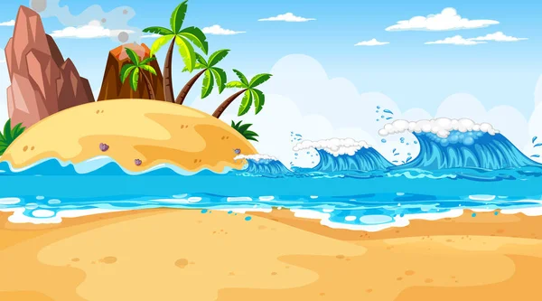 Escena Paisaje Playa Tropical Durante Día Ilustración — Vector de stock