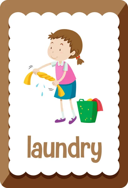 Vocabulary Flashcard Word Laundry Illustration — Stock Vector