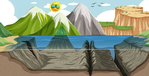 Naturlandskap Utsikt Från Bergstopp Illustration — Stock vektor