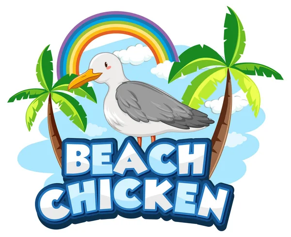 Seagull Bird Cartoon Character Beach Chicken Font Banner Isolated Illustration — Stock Vector