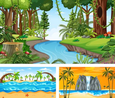 Farklı doğa yatay sahneleri çizimi