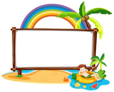 Beyaz arkaplan illüstrasyonunda izole edilmiş boş afiş içeren Summer Beach teması