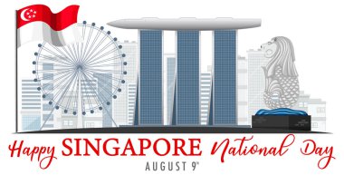 Marina Körfezi Sands Singapur illüstrasyonlu Singapur Ulusal Günü afişi