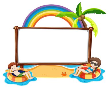 Beyaz arkaplan illüstrasyonunda izole edilmiş boş afiş içeren Summer Beach teması