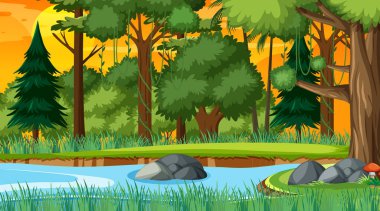 Günbatımında orman manzara çizimi