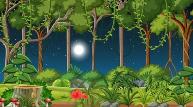 Geceleri orman manzarası çizimi