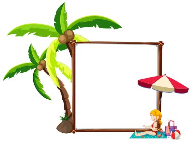 Beyaz arkaplan illüstrasyonunda izole edilmiş boş afiş içeren Summer Beach teması