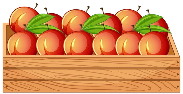 许多桃子在木制板条箱中 用白色背景图隔开 — 图库矢量图片