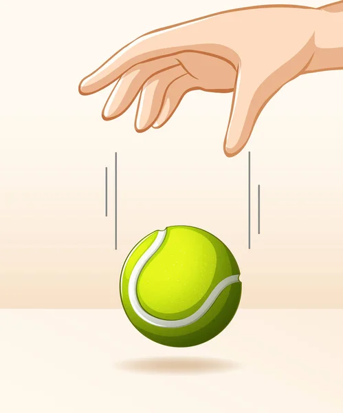 Handfallender Tennisball Zur Illustration Des Gravitationsexperiments — Stockvektor