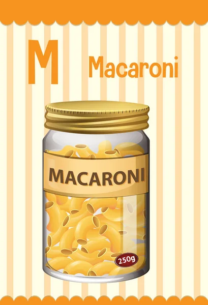 Flashcard Alfabet Dengan Huruf Untuk Ilustrasi Macaroni - Stok Vektor