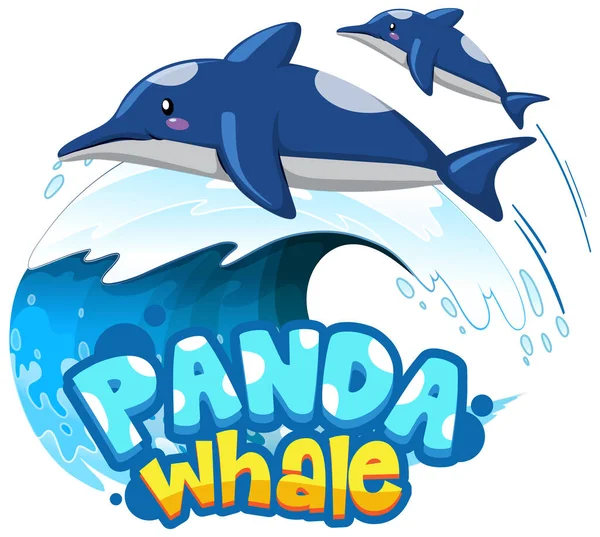 Personaje Dibujos Animados Dolphins Con Panda Whale Banner Fuente Ilustración — Archivo Imágenes Vectoriales