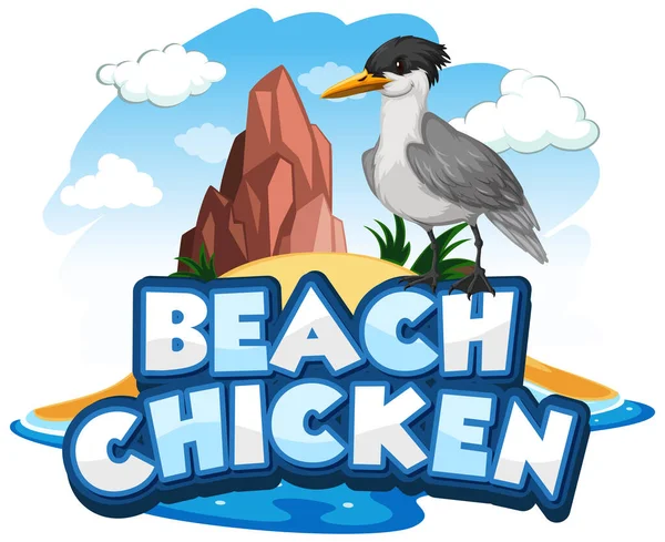 Gaivota Pássaro Personagem Desenho Animado Com Beach Chicken Fonte Banner — Vetor de Stock