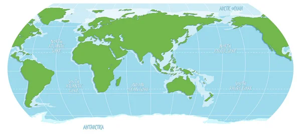 Blanco Wereldkaart Met Blauwe Groene Kleurenillustratie — Stockvector