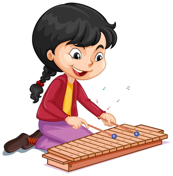 Personnage Dessin Animé Fille Jouant Illustration Xylophone — Image vectorielle