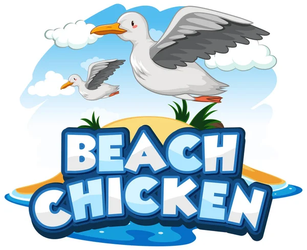 Gaivota Pássaro Personagem Desenho Animado Com Beach Chicken Fonte Banner — Vetor de Stock