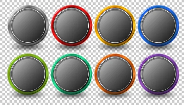 Set Rounded Circle Button Metal Frame Isolated Transparent Background Illustration — Stock Vector